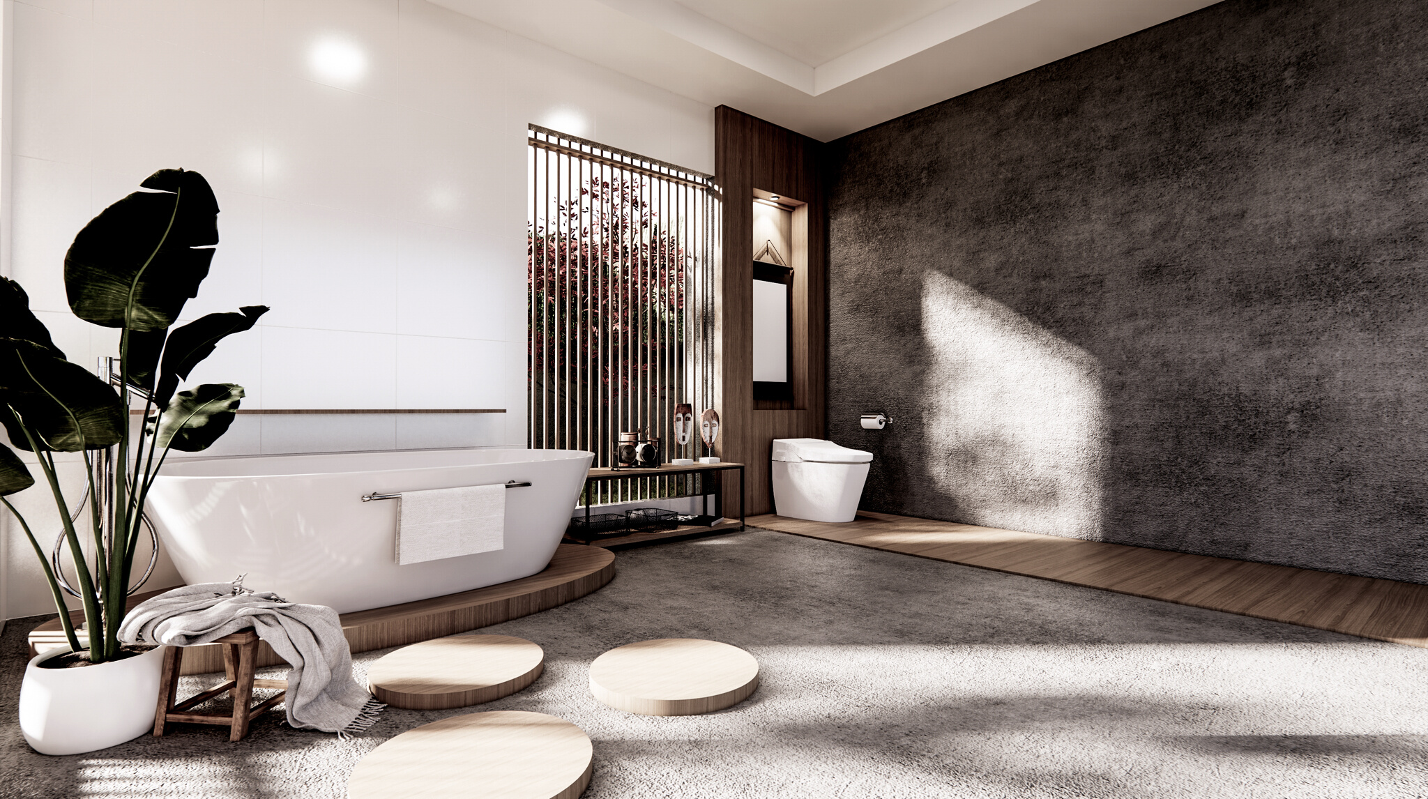 Bathroom Zen Style Interior Design 3d Render